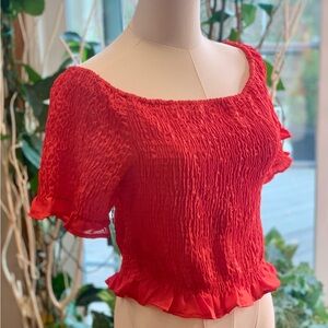 Women's Red Smocked Top